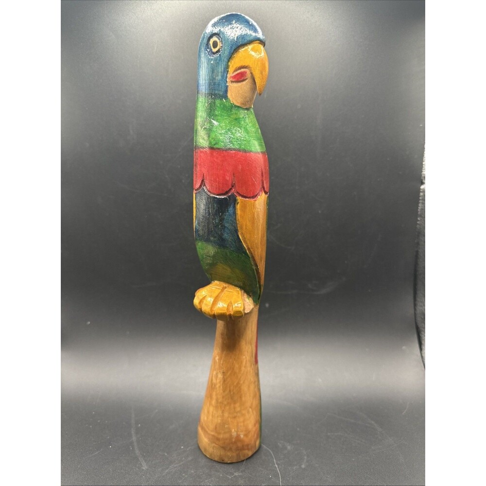 Vintage Hand Carved And Painted Wood Parrot Figure 12"H